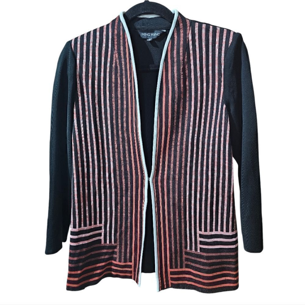 NWT MING WANG‎ Black White Coral Knit Jacket - Size XS